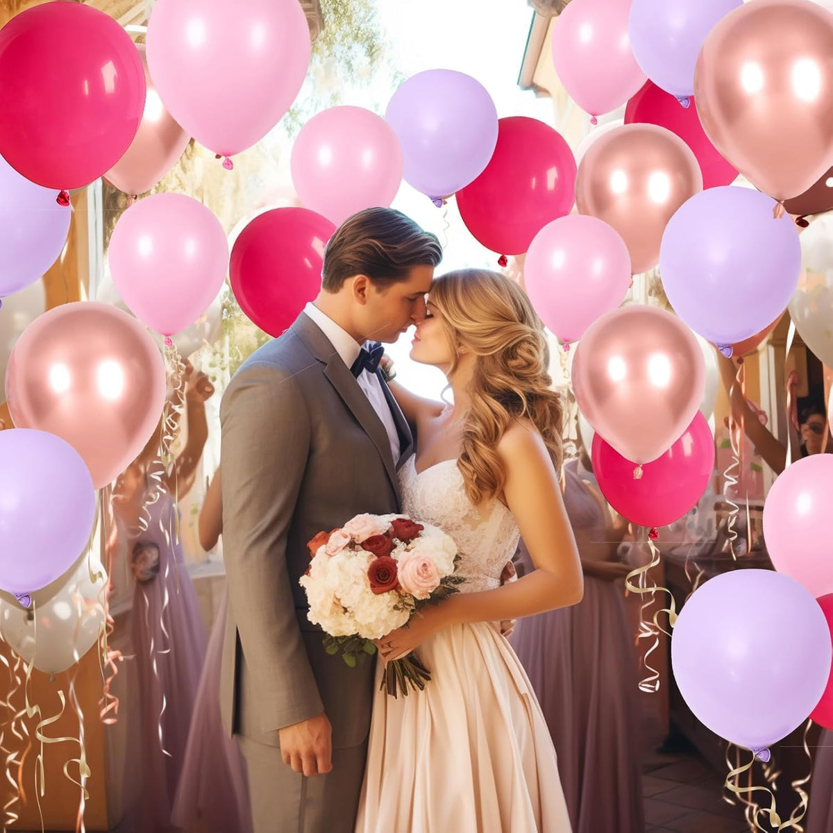 Pink and Purple Balloon Set, 60Pcs Hot Pink Lilac Lavender Balloon with Metallic Rose Gold