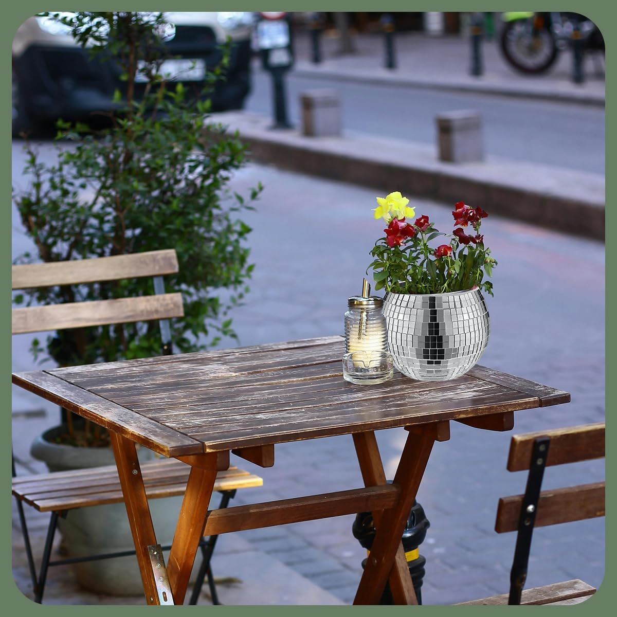 6 Pcs Disco Vase, Silver Mirror Ball Disco Ball Planter 5" X 6" Glass Silver Candle Holder White