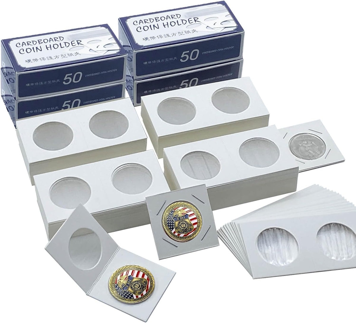 200 PCS Premium Cardboard Coin Flips 2 x 2 inch Coin Collection Supplies for Large Dollar, Mylar