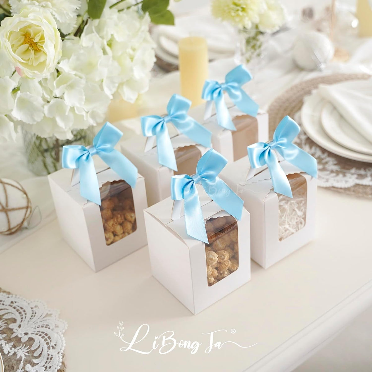 3.5" Blue Bow Satin Pre-Tied Bows for Gift Wrapping, Small Bows for Crafts, Premade Bows, Candy
