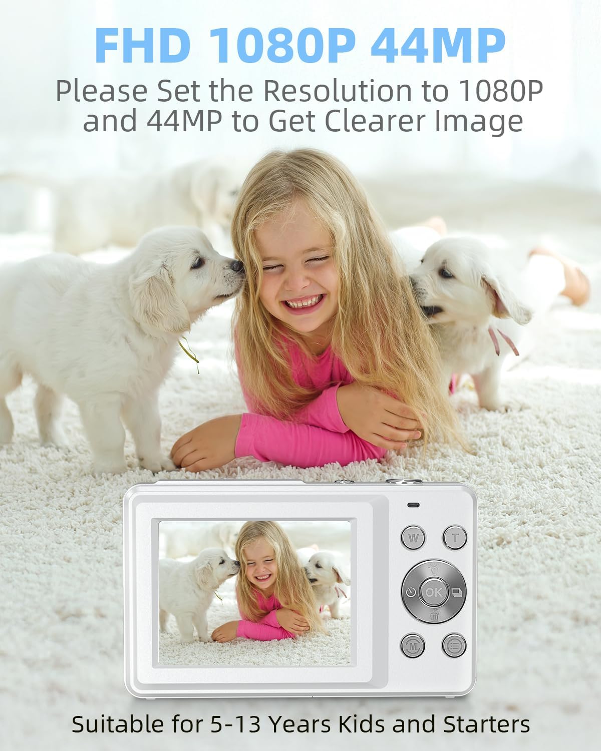 Digital Camera for Kids and Starters, FHD 1080P Point and Shoot Camera with 32GB Card 16X Zoom Anti