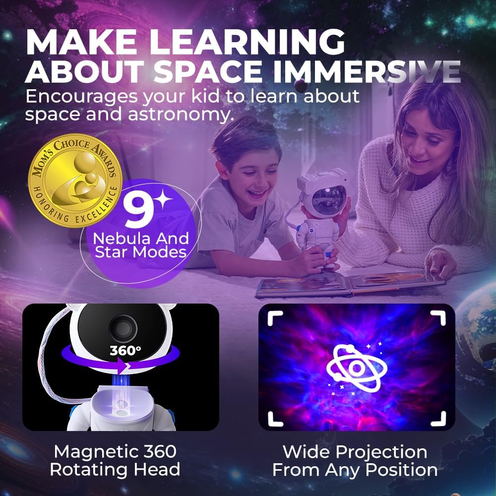 Mind-Glowing Astronaut Galaxy Projector - Spaceman Projector with Remote, Timer, Star & Nebula