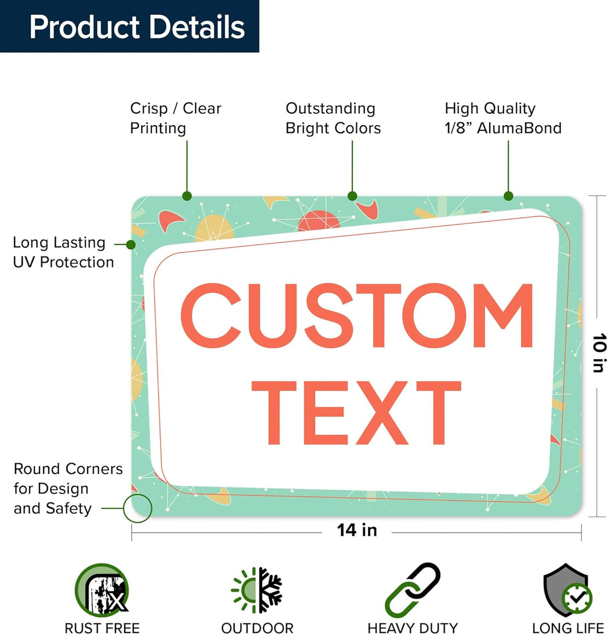 Custom Sign, Custom Street Sign, 11 Font Colors, 13 Font Styles, 4 Hole Options, 22 Sizes, 10x14
