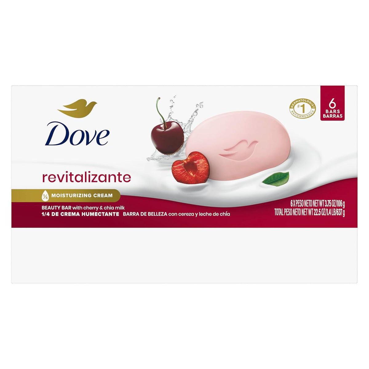 Dove Beauty Bar Soap Revitalizante Cherry & Chia Milk, for Revitalized Skin, 6 Bars A Skin Energy