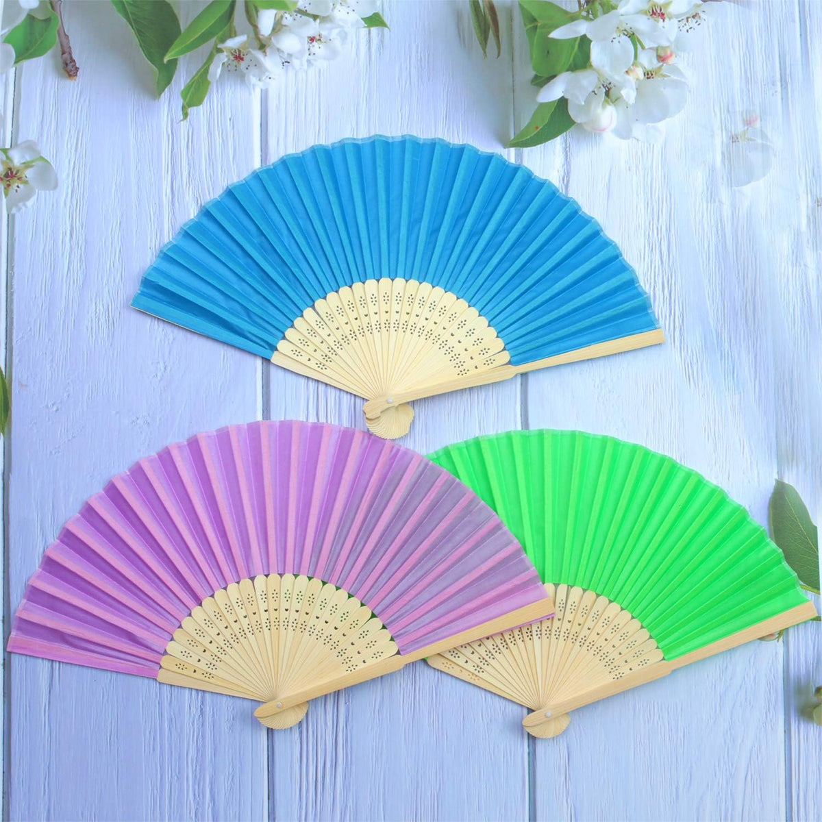 Aneco 18 Pieces 18 Colors Handheld Fans Cloth Hand Fans Bamboo Folding Fans for Wedding Decoration