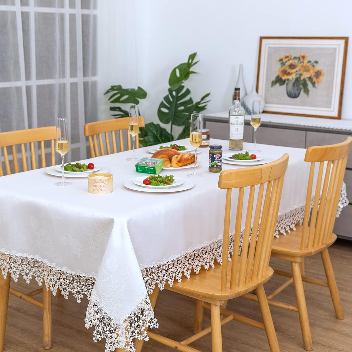 White lace Premium Rectangle Farmhouse Tablecloth Waterproof OilProof SpillProof AntiShrink Soft