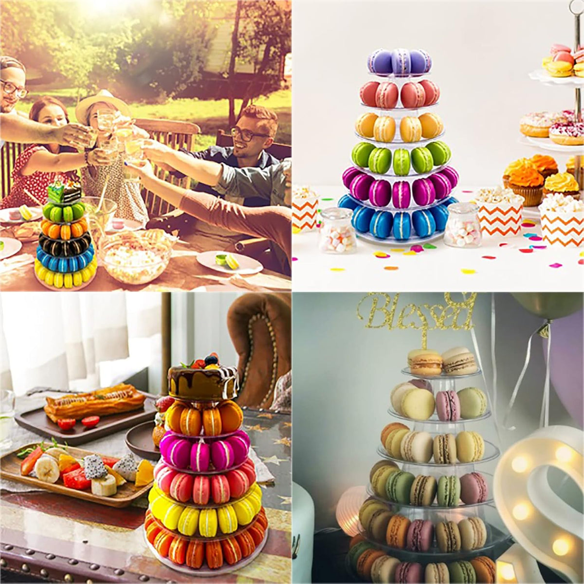 6 Tiers Round Macaron Tower Stand Plastic Transparent Cake Stand Macaron Display Rack Desserts