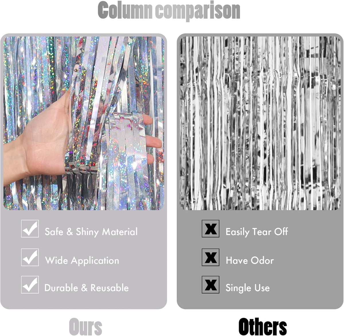 CANREVEL 2 Pack 3.3x8.2 Feet Laser Silver Foil Fringe Backdrop Curtains, Tinsel Streamers Birthday