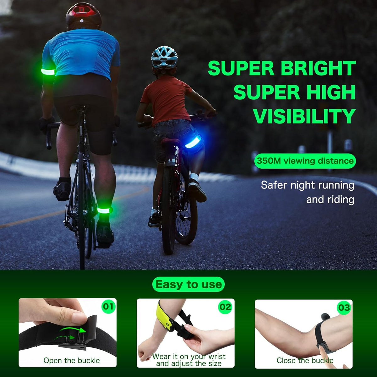 LED Armband Running USB Rechargeable(2 Pack), High Visibility Wristband for Runners, Joggers, Pet