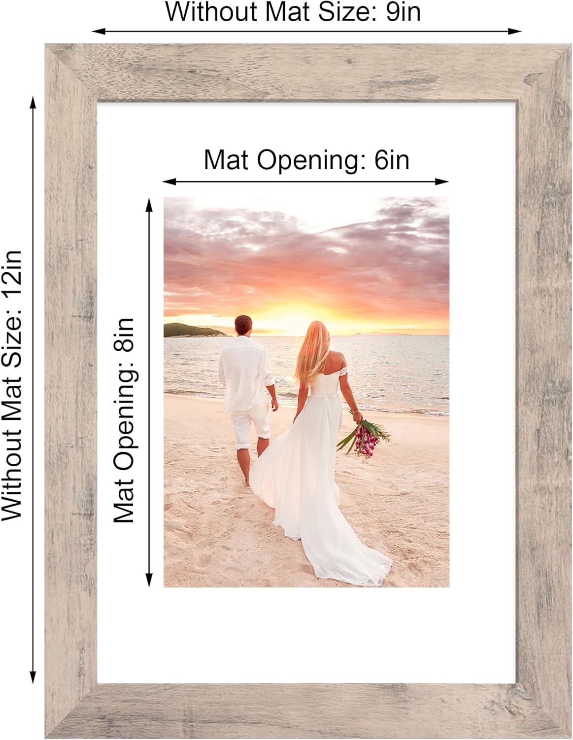 9x12 Picture Frame Set of 4 with Tempered Glass, Smoke Gray Frame Display 6x8 Pictures with Mat or