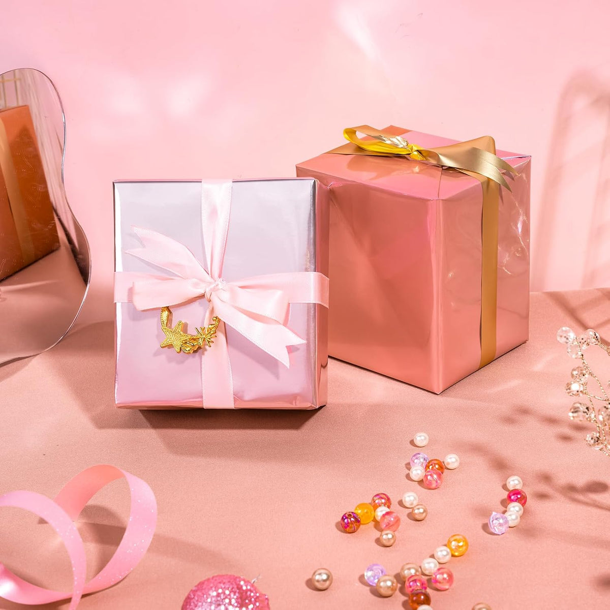 WRAPAHOLIC Ombre Foil Wrapping Paper - Mini Roll - 17 Inch X 33 Feet - Metallic Pink Gradient Color