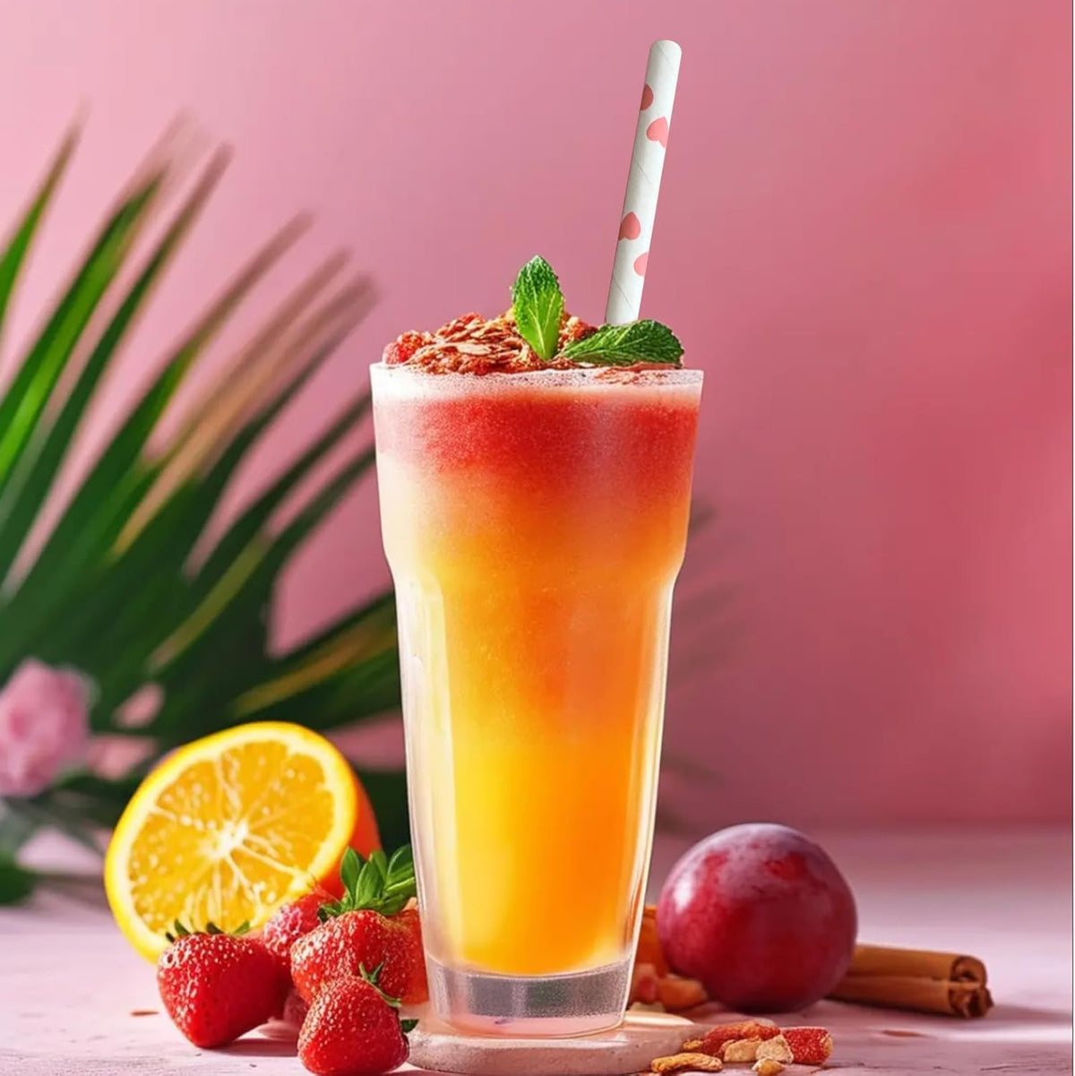 YAOSHENG [100 Pack] Pink & Gold Paper Straws Disposable, 100% Biodegradable Multi-Pattern Party