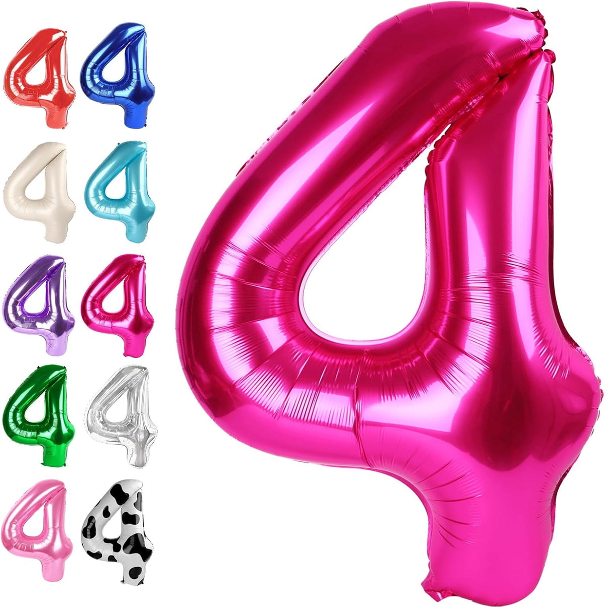 40 Inch Hot Pink Large Number 4 Birthday Balloon, Giant Number Four 14 24 34 40 44 Balloons, Foil