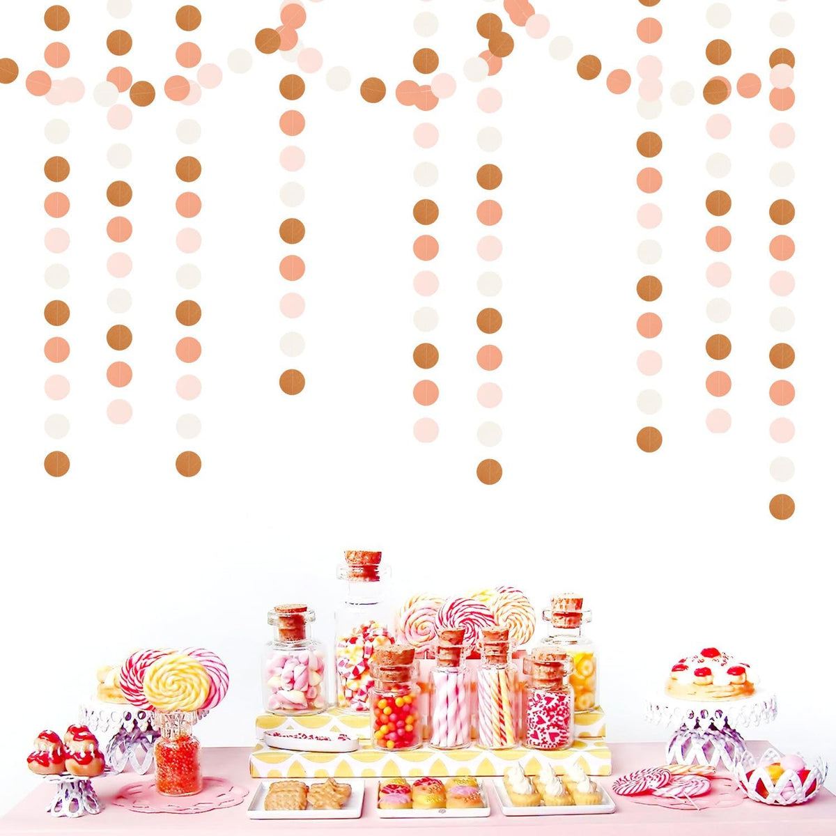Pink-Brown Peach Party-Decorations Streamers Garland - 52ft Boho Fall Groovy Hanging Paper