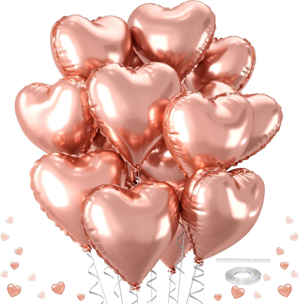 12 Pcs Heart Balloons, 18 inch Rose Gold Heart Shaped Balloons, Big Foil Helium Balloon, Love