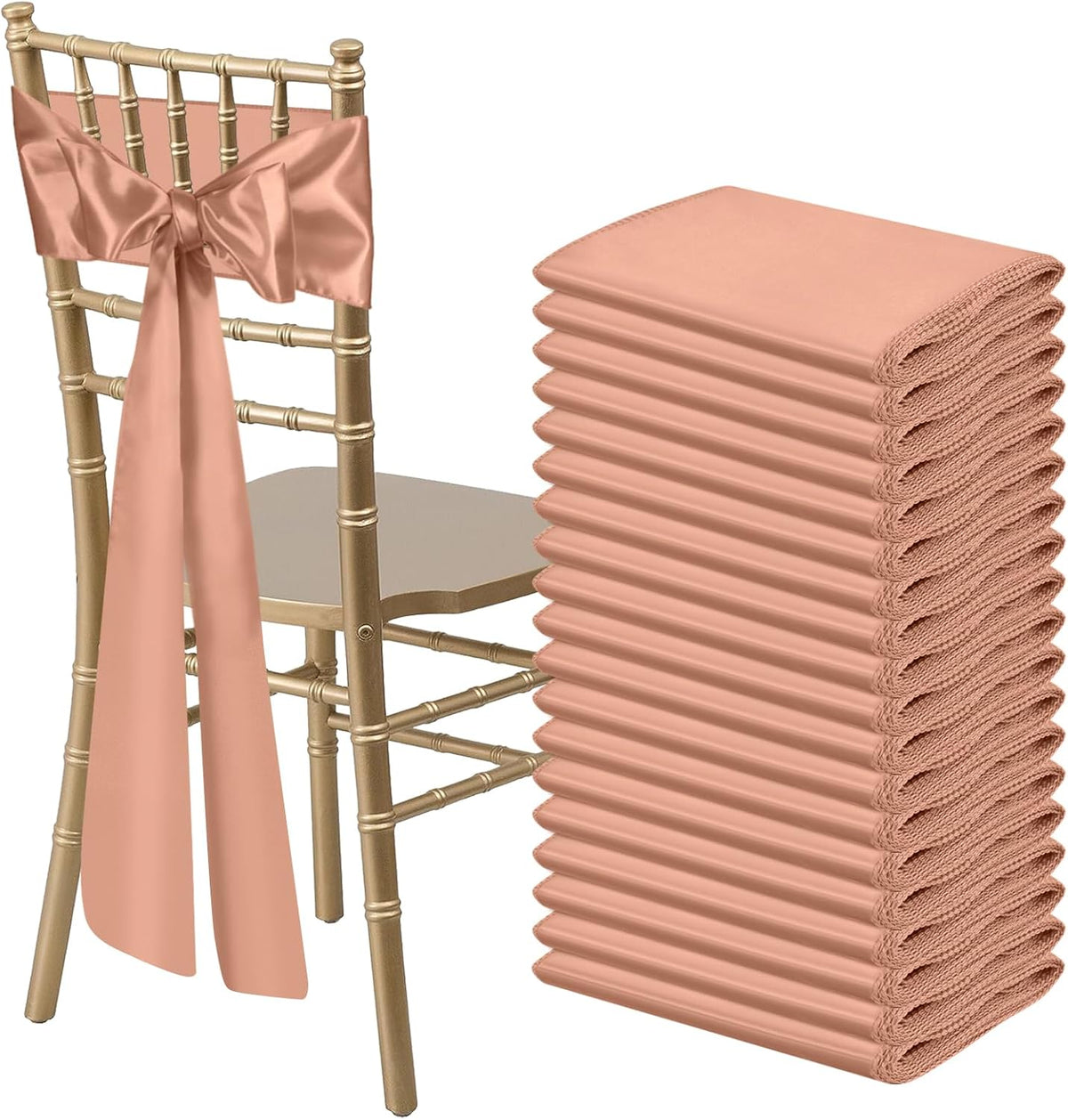 50 PCS Rose Gold Satin Chair Sashes Bows Universal Chair Ribbon Ties Back Sash for Wedding Party