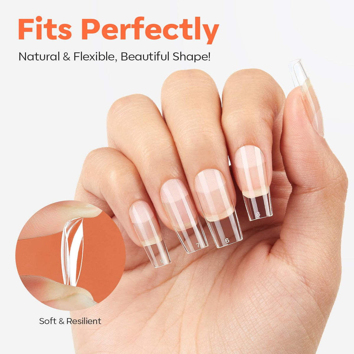 modelones Medium Square Nail Tips, Pre-shaped Soft Gel Tips Fake Nails False Acrylic Clear Full