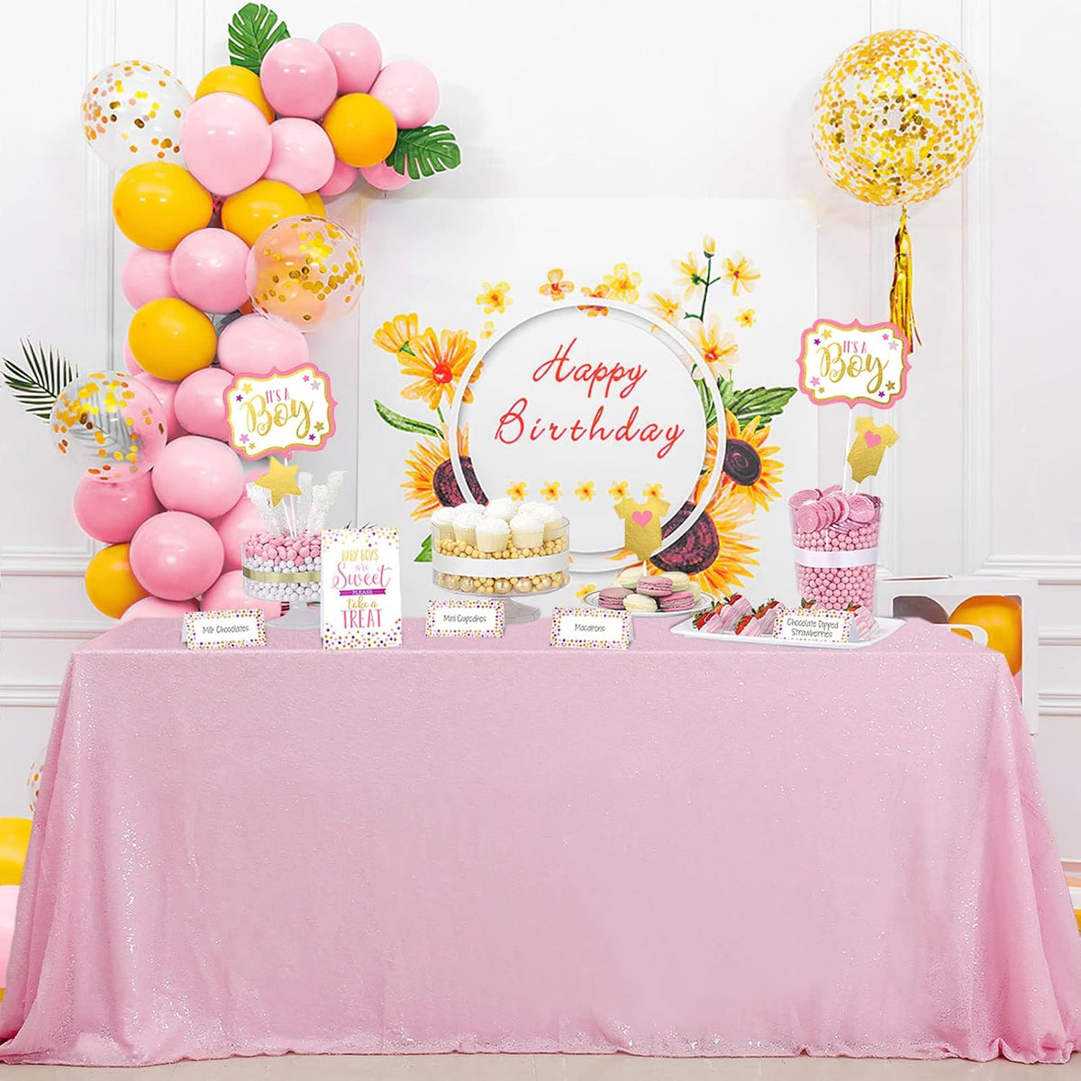 QueenDream Pink Tablecloth 90 x 132 Inch Sequin Tablecloth for Party Decorations Glitter Tablecloth