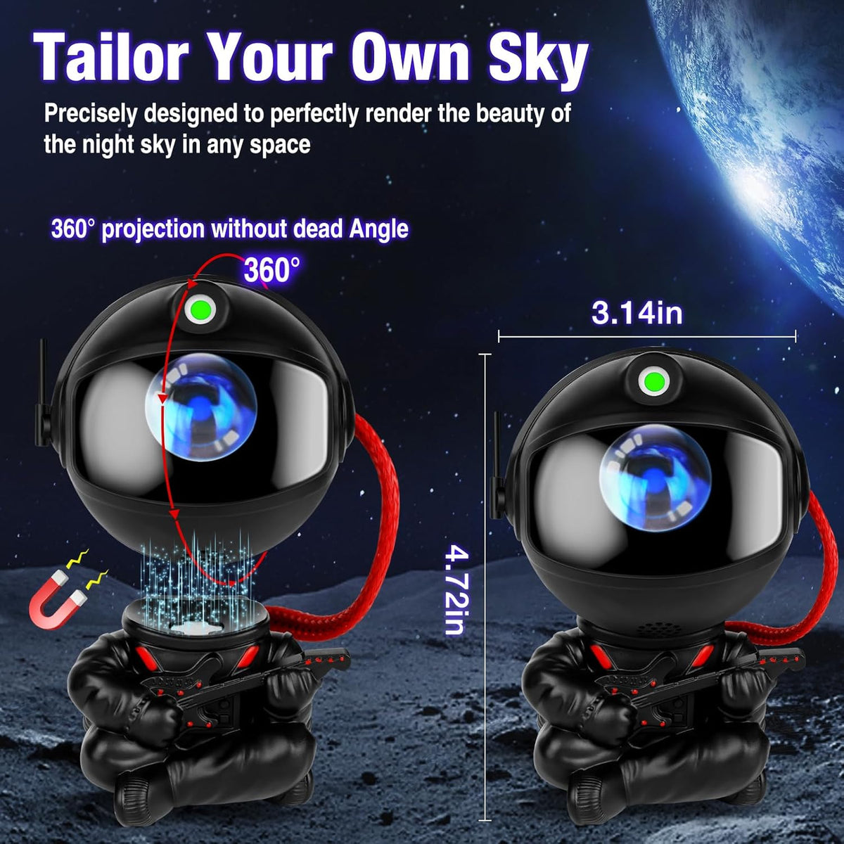 Astronaut Galaxy Projector Lamp – Black Astronaut with Guitar, Star Projector Galaxy Night Light