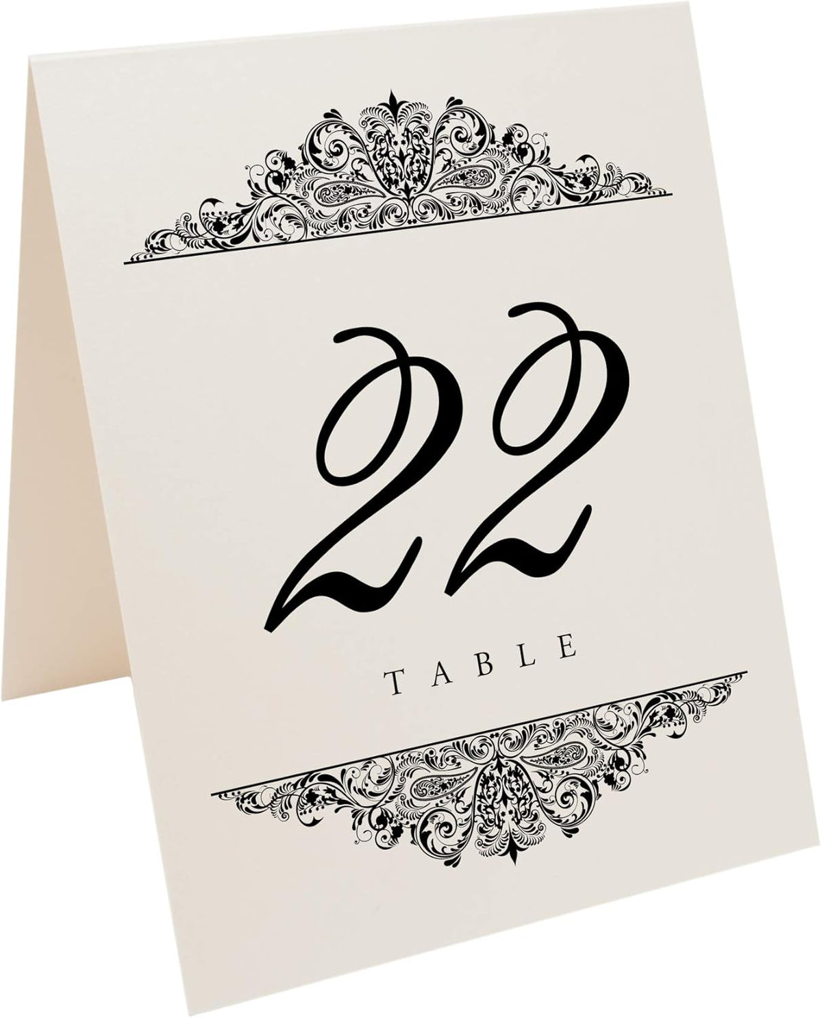 Paisley Wedding Table Numbers (Select Color/Quantity), Champagne, Black, 1-110, Double Sided, Tent