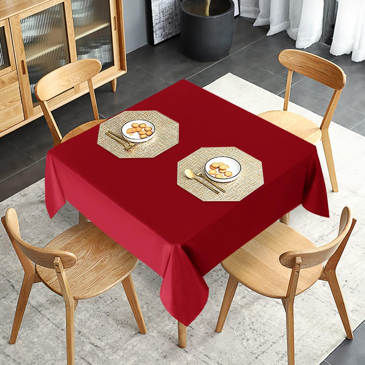 sancua 2 Pack Red Tablecloth 54 x 54 Inch, Stain and Wrinkle Resistant Square Table Cloth