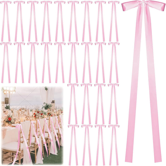 24 Pcs Large Wedding Pink Ribbon Bows for Wedding Chairs Decorative Ribbon Sashes for Pew Back
