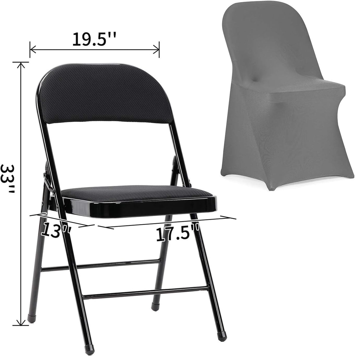 Peomeise Stretch Spandex Folding Chair Cover for Wedding Party Dining Banquet Event (Grey,6pcs)