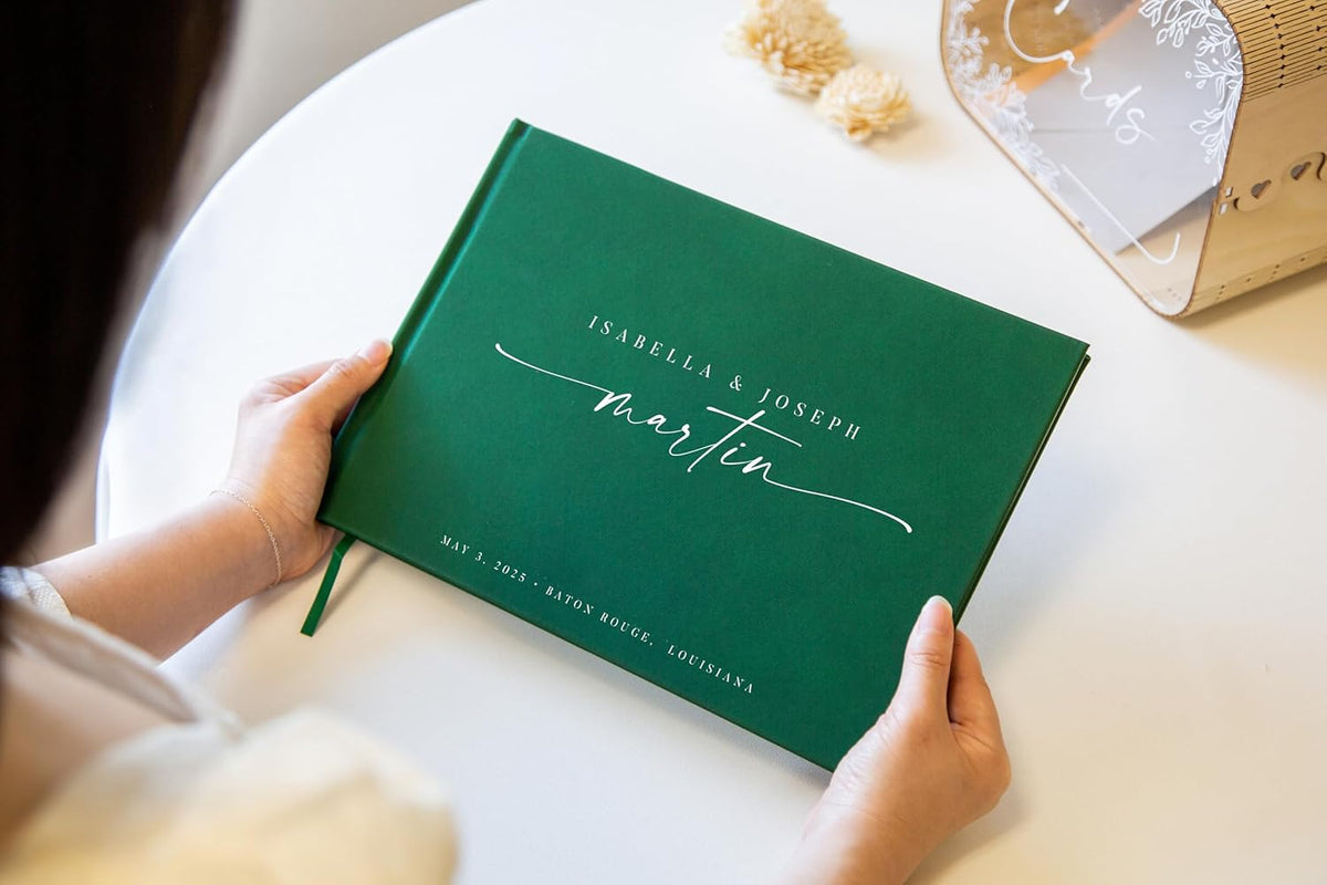 Personalized Guest Book - 11.5" x 8.5" Custom Bride & Groom Names with Bookmark and Hard Cover 140