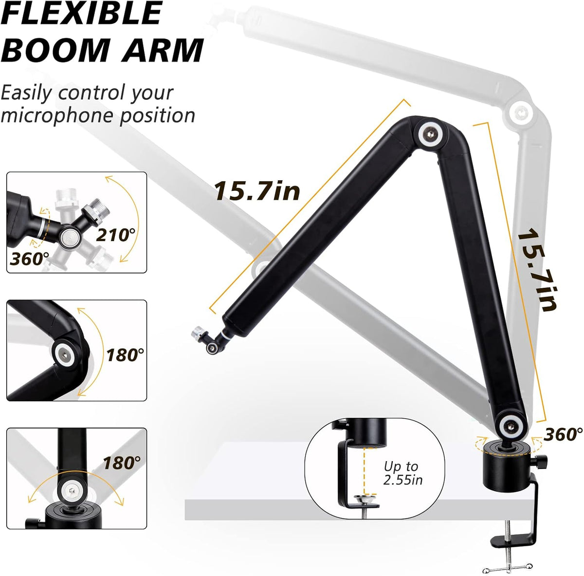 SUNMON Mic Stand Boom Arm - Microphone Arm Compatible with HyperX QuadCast, 360° Rotation