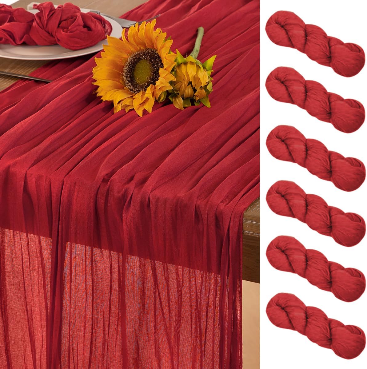 Red Cheesecloth Table Runner 6 Pack Fall Table Runners Boho Gauze 120 Inches Red Cheese Cloth Fall