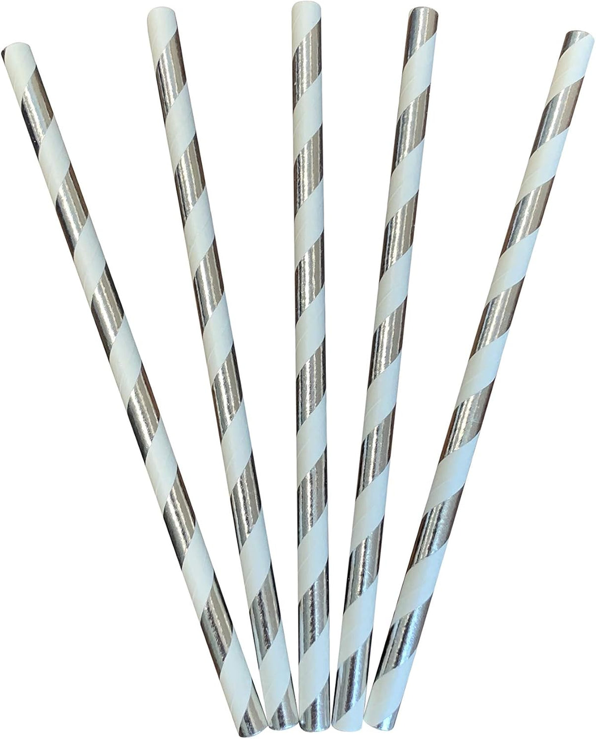500 Count | Kingseal FSC Certified Paper Cocktail Straws, Unwrapped, 6mm x 5.75 Inches, Silver
