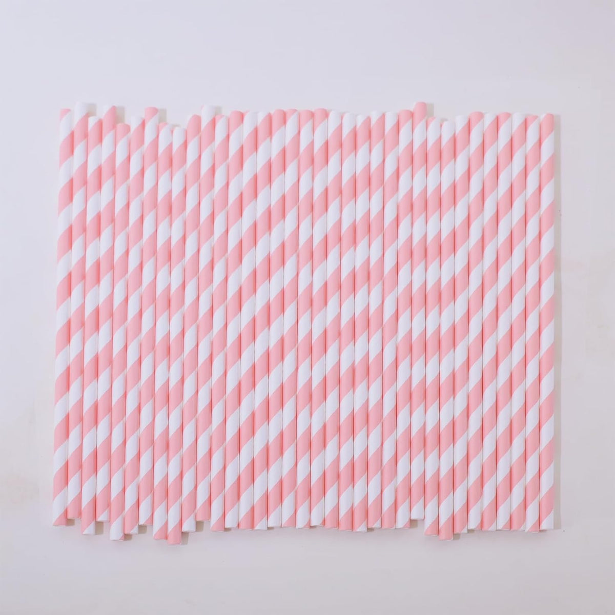 Disposable Pink Paper Straws - 7.75 inch Cute Pink White Striped Drinking Straws 100 Counts for