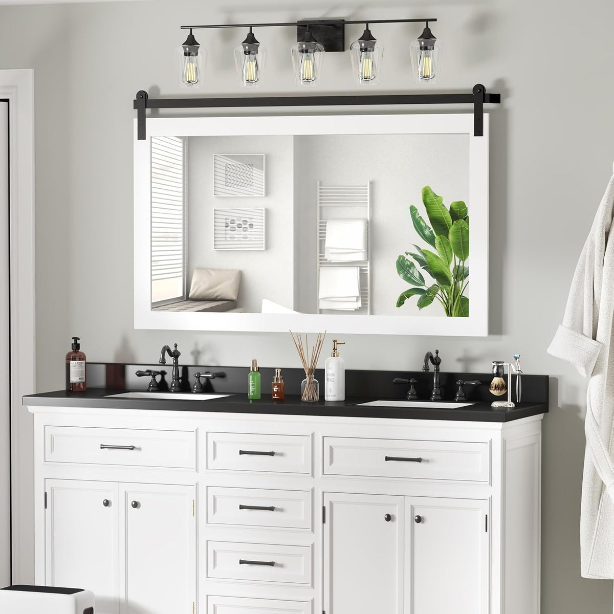 COGOOD Farmhouse Bathroom Mirror - 49 x 30 Large Rectangle Barn Door Mirror for Vanity, Bedroom