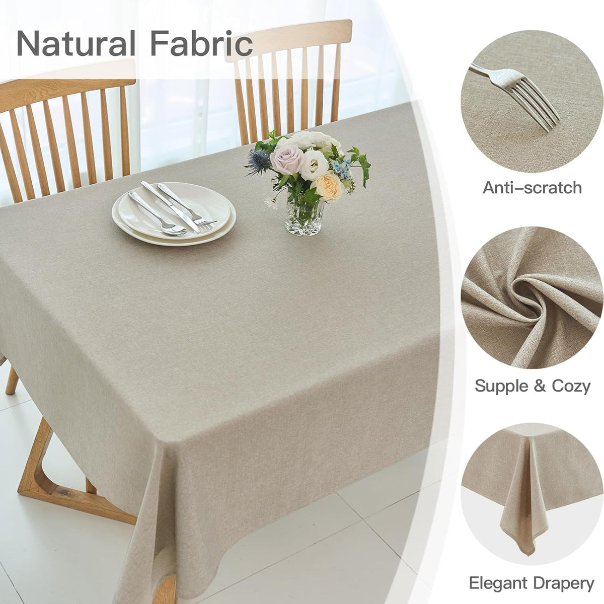 maxmill Linen Textured Rectangular Tablecloth Water Resistant Wrinkle Free Spill-Proof Stain Proof