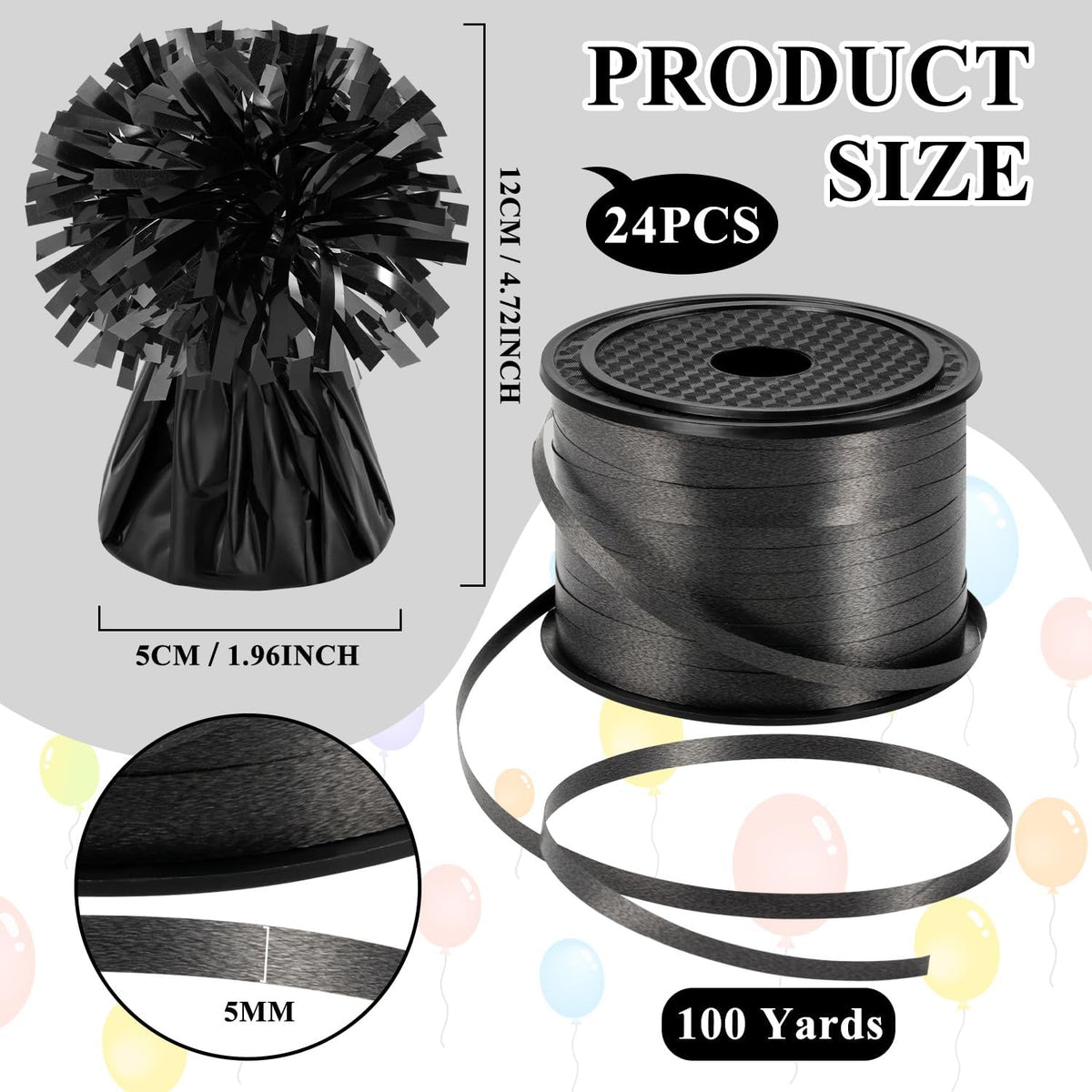 24 PCS Balloon Weights Metallic Anchor, Balloon Holder Heavy Weights with 1 Roll Black Crimped