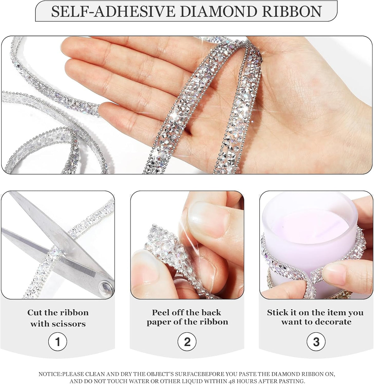 Rhinestone Ribbon 3 Yards Self Adhesive Rhinestone Strips Diamond Ribbon Sticker Crystal Roll