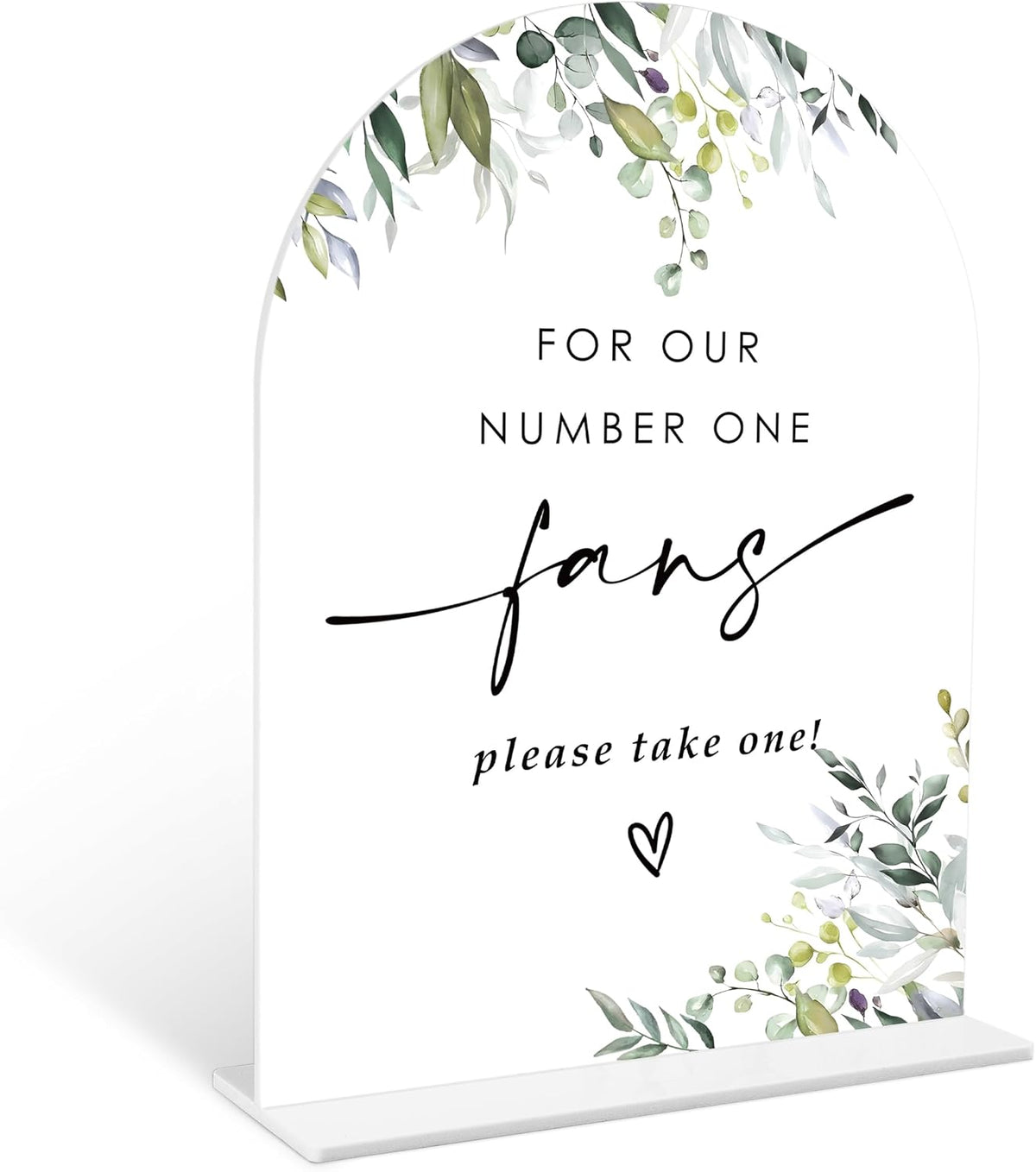 Greenery Wedding Fan Sign, 6 x 8 Inch White Arch Acrylic Wedding Sign with Holder, Wedding Sign for