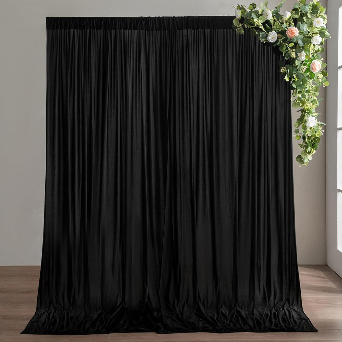 10ft×9ft Black Backdrop Curtain, Wrinkle Free Thick Polyester Drapes for Backdrop, 2 Panels 5ft x