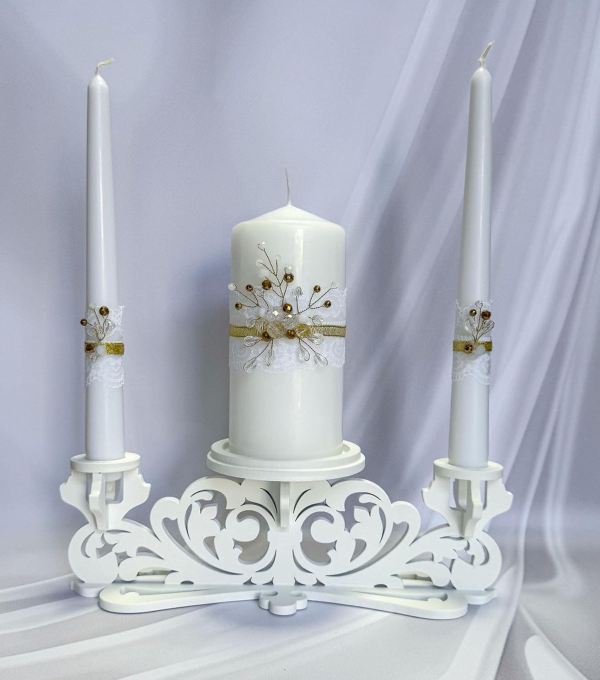 Unity Candle Set - Wedding Ceremony & Reception – 6” Pillar & Two 10” Taper Candles – Long Burning