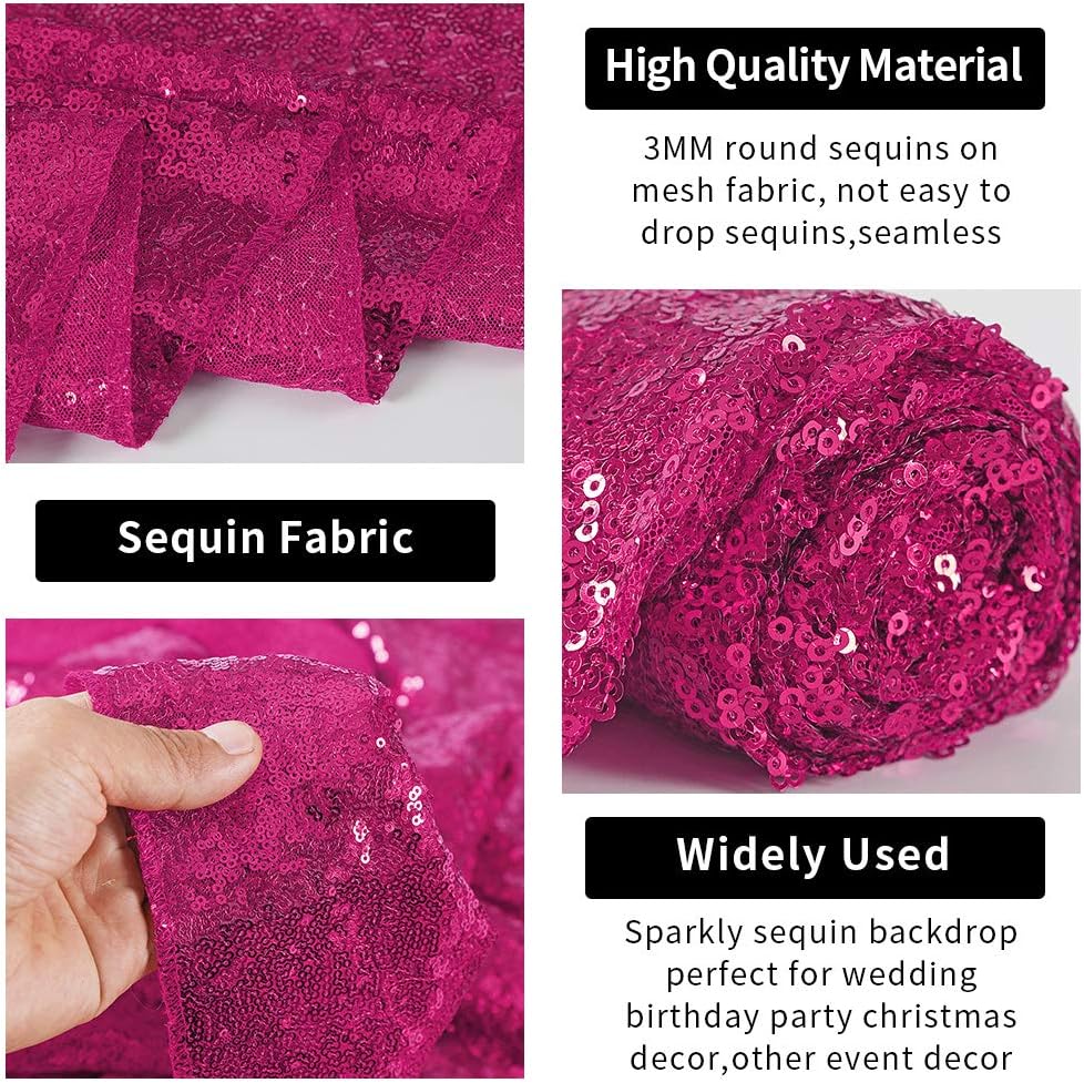 Hahuho Fuchsia Sequin Backdrop Curtain, 4PCS 2FTx8FT Glitter Backdrop Curtain for Parties