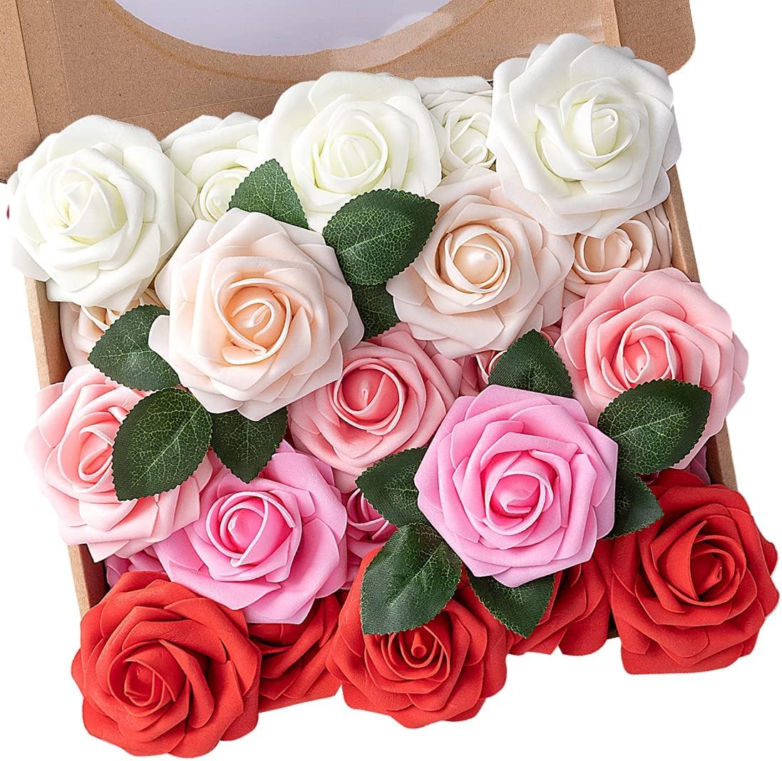 N&T NIETING Artificial Flowers 50pcs Real Touch Faux Flowers Bulk with Stems for DIY Wedding
