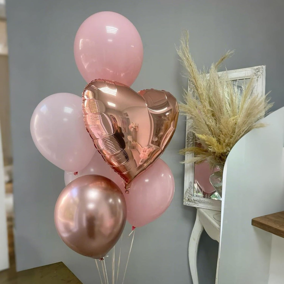 Rose Gold Heart Balloons,12Pcs 18 Inch Rose Gold Aluminum Love Heart Shaped Balloons for Bridal