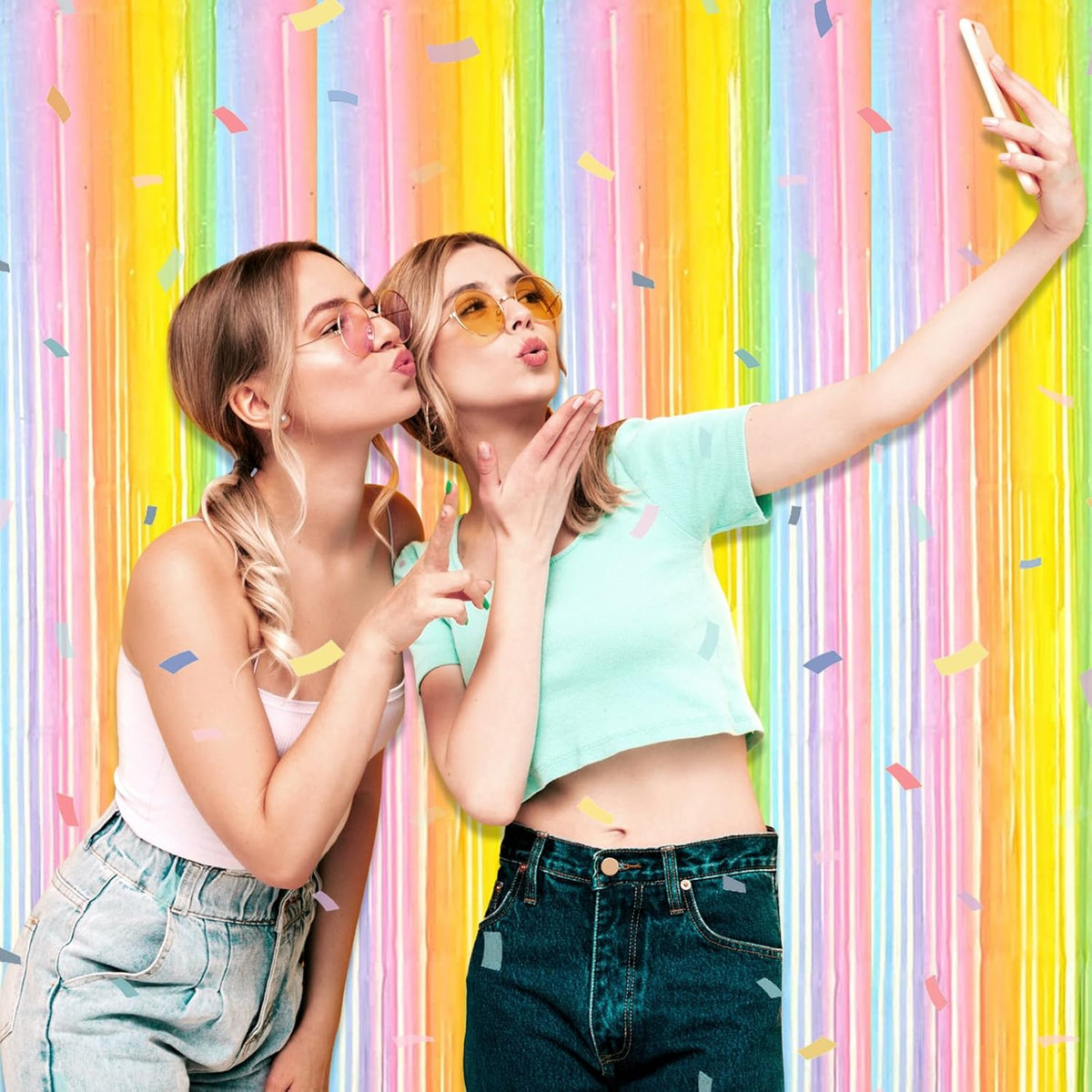 3 Pack Rainbow Foil Fringe Curtain Backdrop, 3.28Ft x 8.2Ft Metallic Tinsel Foil Fringe Streamer