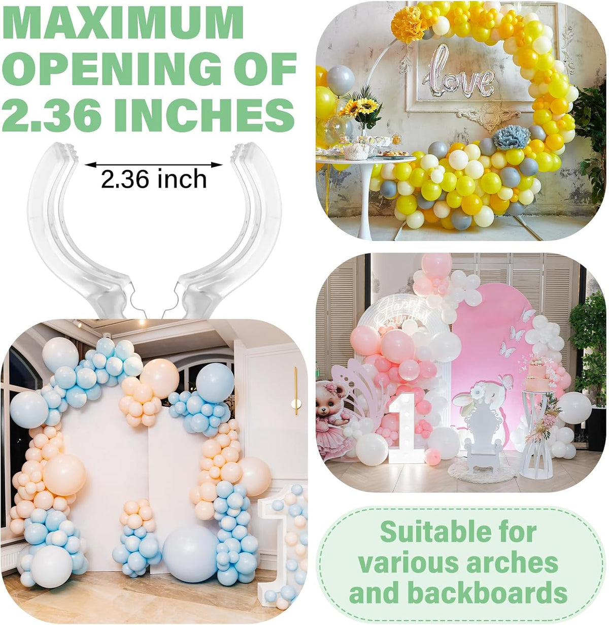 LemonRoad 10 Pack Large Balloon Arch Clips Plastic Transparent Backdrop Spring Clamps 3.5 Inch