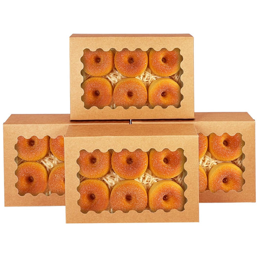 qiqee Auto-pop up Brown Cookie Box with Window 12x8x2.5 inch 32 Packs Two Uses One Second Folding