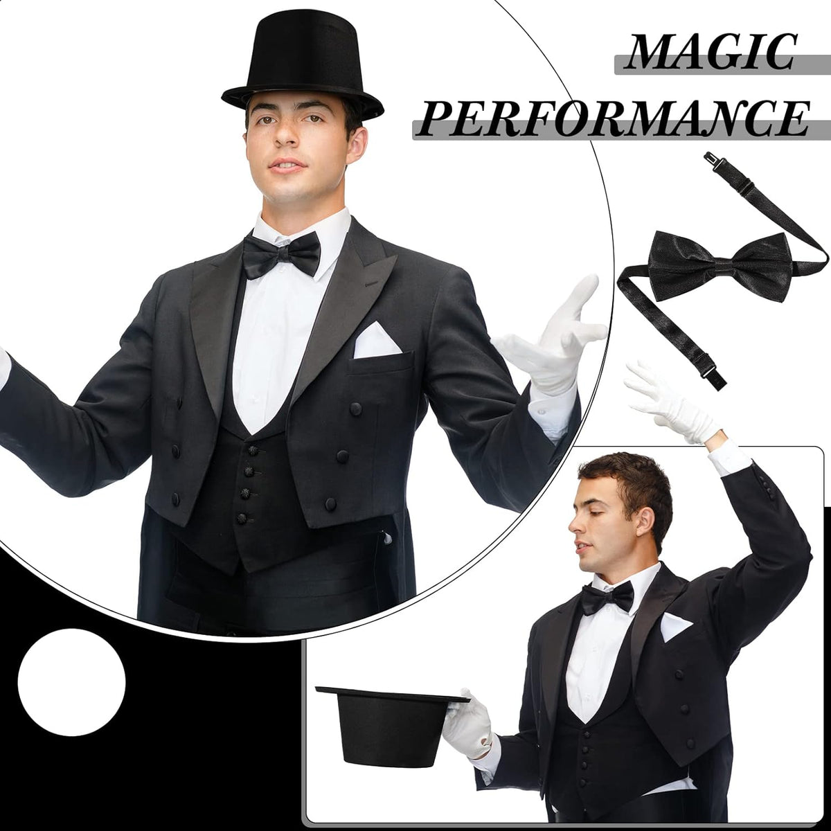 SATINIOR Magician Costume Headwear Set, Includes 12 Pieces Black Top Hat and 12 Bow Ties