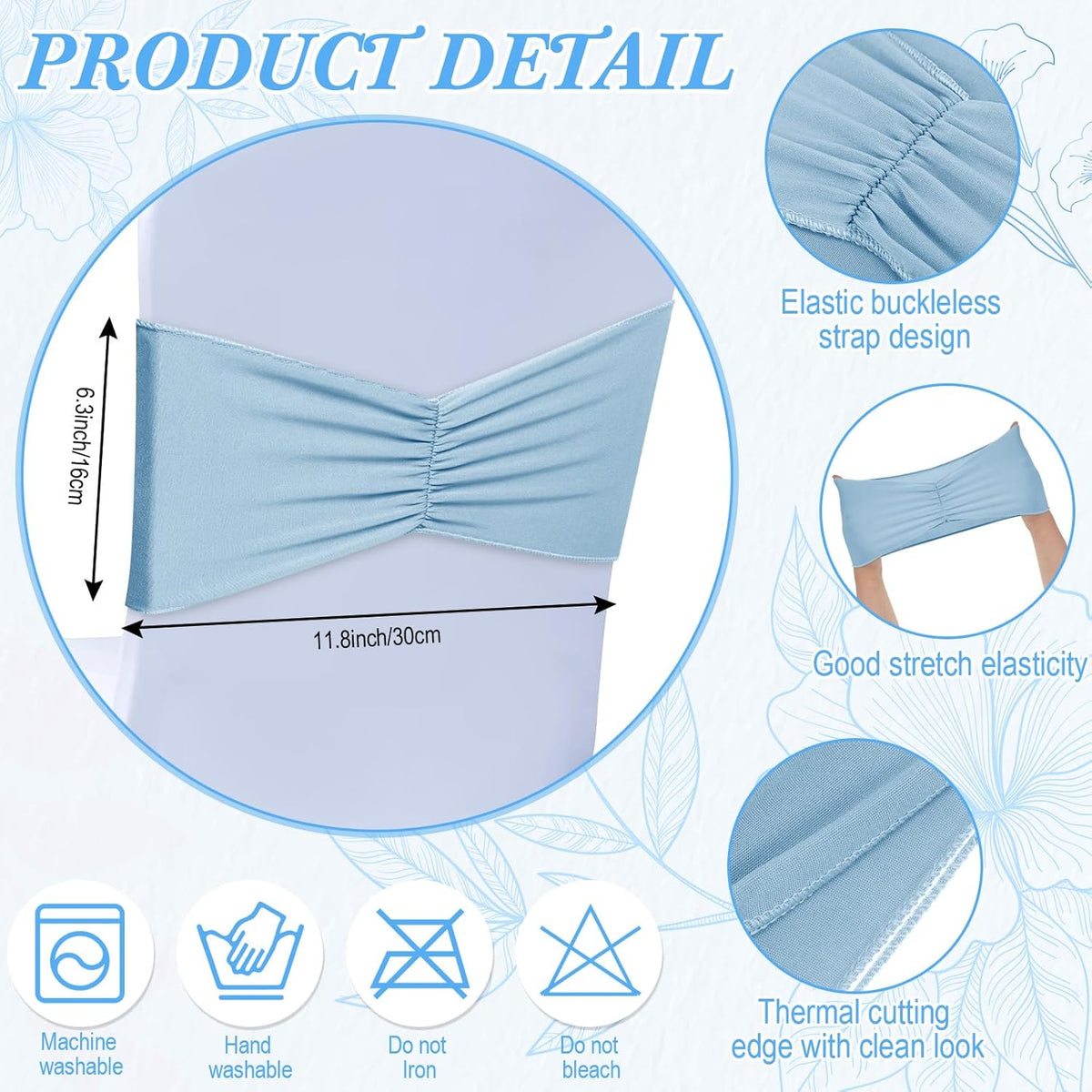 Moukeren 100 Pcs Spandex Chair Sashes Bows Bands Slider Sashes for Chair Covers Elastic Bands Ties