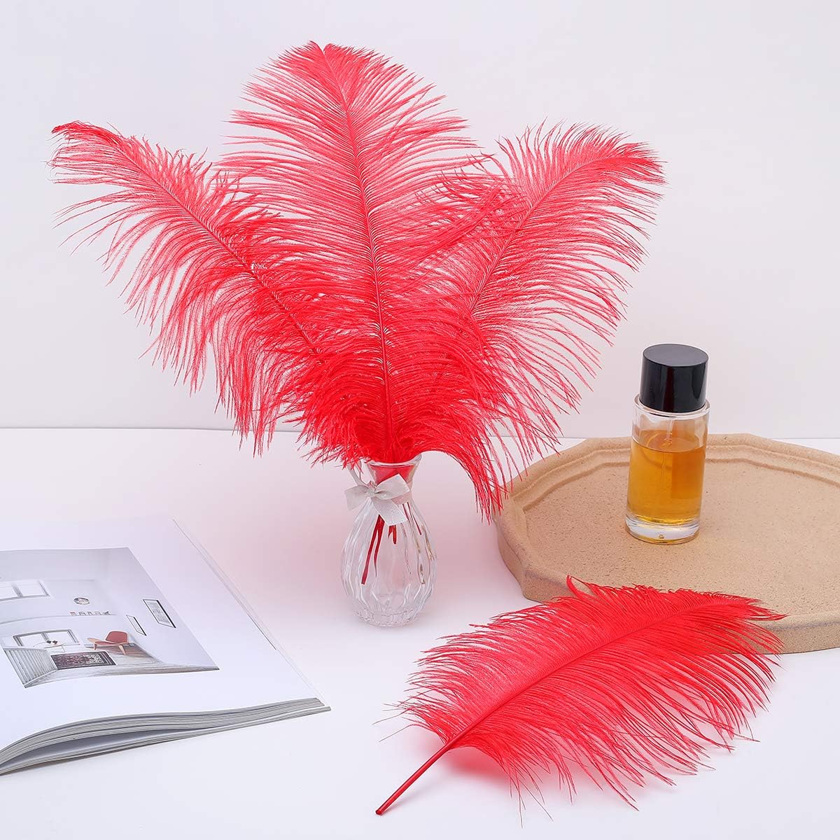 Ballinger Red Ostrich Feathers Bulk - 24Pcs 12-14inch Large Ostrich Feathers for Vase,Party