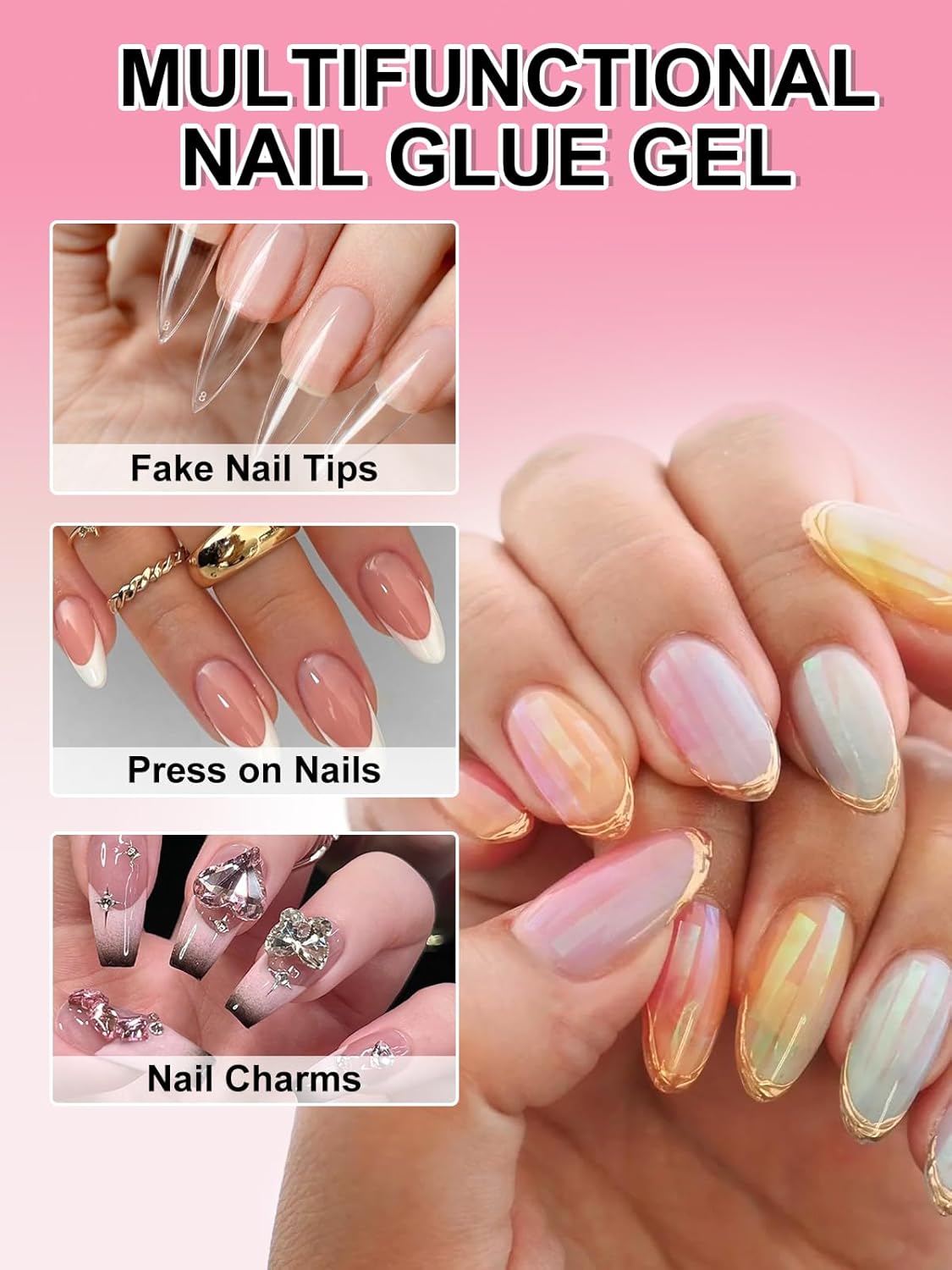 3PCS Quick Drying Solid Nail Glue for Press ons, EBANKU 30g Super Strong Glue Semi Solid Nail Gel