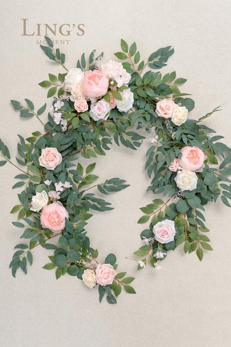 Ling's Moment Arch Flower Garland - 6FT Eucalyptus & Rose - Sweetheart Table Decor for Wedding